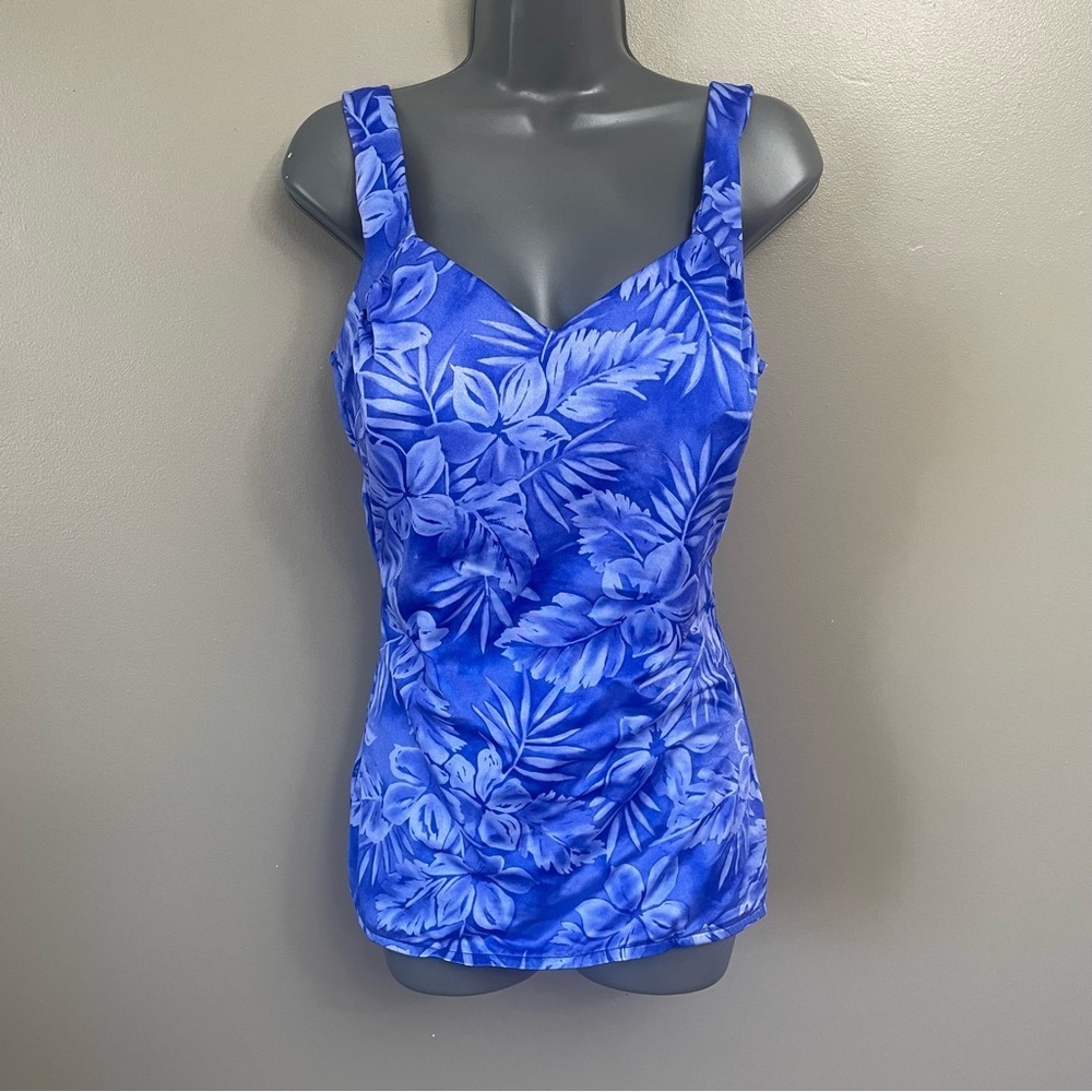 Vintage Maxine of Hollywood One Piece Swimsuit 16 Made in USA tropical blue